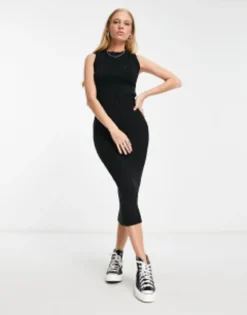 Reclaimed Vintage Knitted Midi Dress With Distressing In Black