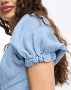 ASOS DESIGN Petite Soft Denim Seamed Mini Tea Dress In Blue -RIVER ISLAND || PULL & BEAR || ONLY Sales Store 203191493 3