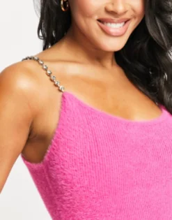 ASOS DESIGN Fluffy Mini Dress With Embellished Strap In Pink -RIVER ISLAND || PULL & BEAR || ONLY Sales Store 203216136 3