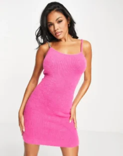 ASOS DESIGN Fluffy Mini Dress With Embellished Strap In Pink -RIVER ISLAND || PULL & BEAR || ONLY Sales Store 203216136 4