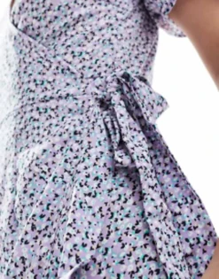 Only Frill Wrap Mini Dress In Lilac Ditsy Floral -RIVER ISLAND || PULL & BEAR || ONLY Sales Store 203232535 3