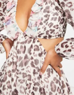 Miss Selfridge Chiffon Frill Detail Mini Dress In Mix Animal Floral -RIVER ISLAND || PULL & BEAR || ONLY Sales Store 203233029 3