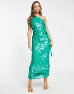 ASOS DESIGN All Over Feather Embellished Maxi Dress In Green -RIVER ISLAND || PULL & BEAR || ONLY Sales Store 203240753 4