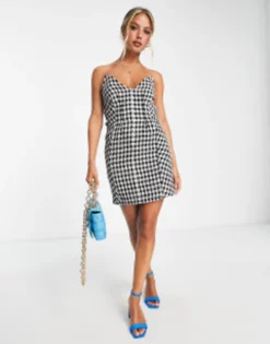 ASOS DESIGN Plunge Bandeau Mini Dress In Tweed Dogtooth -RIVER ISLAND || PULL & BEAR || ONLY Sales Store 203243813 4
