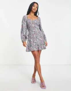 Miss Selfridge Petite Corset Detail Frill Mini Tea Dress In Ditsy Print -RIVER ISLAND || PULL & BEAR || ONLY Sales Store 203284957 3