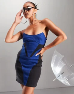 ASYOU Corset Detail Denim Mini Dress In Black And Blue