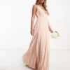 ASOS DESIGN Bridesmaid Cami Maxi Dress With Full Skirt And Self Tie In Blush