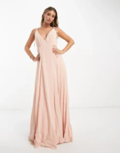 ASOS DESIGN Bridesmaid Cami Maxi Dress With Full Skirt And Self Tie In Blush -RIVER ISLAND || PULL & BEAR || ONLY Sales Store 203305812 4