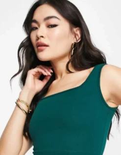 Femme Luxe Square Neck Front Spilt Maxi Dress In Emerald Green -RIVER ISLAND || PULL & BEAR || ONLY Sales Store 203322168 3