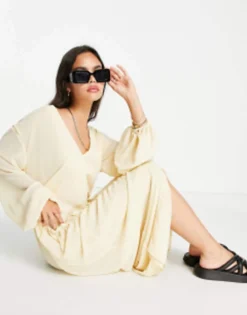 NA-KD Ruched Front Maxi Dress In Light Sand -RIVER ISLAND || PULL & BEAR || ONLY Sales Store 203420445 3