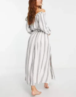 ASOS DESIGN Off Shoulder Maxi Beach Dress In Stripe -RIVER ISLAND || PULL & BEAR || ONLY Sales Store 203430391 3