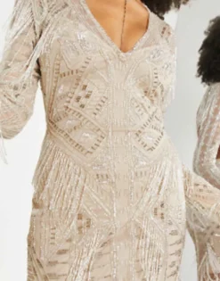 ASOS EDITION Embellished Open Back Maxi Dress With Beaded Fringe In Cream -RIVER ISLAND || PULL & BEAR || ONLY Sales Store 203447180 3