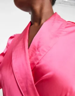 In The Style Exclusive Satin Wrap Detail Contrast Collar Reversible Mini Dress In Pink -RIVER ISLAND || PULL & BEAR || ONLY Sales Store 203454007 4