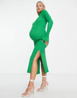 The Frolic Maternity Open Back Textured Midaxi Dress In Green -RIVER ISLAND || PULL & BEAR || ONLY Sales Store 203490639 4