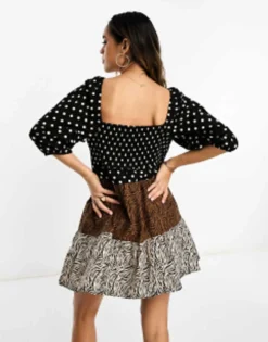 ASOS DESIGN Crochet Tiered Babydoll Mini Dress In Mixed Animal Print -RIVER ISLAND || PULL & BEAR || ONLY Sales Store 203491542 3