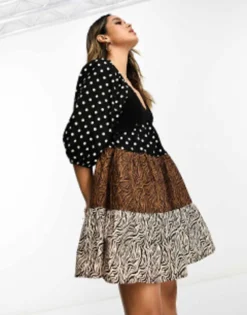 ASOS DESIGN Crochet Tiered Babydoll Mini Dress In Mixed Animal Print -RIVER ISLAND || PULL & BEAR || ONLY Sales Store 203491542 4