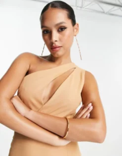 Vesper One Shoulder Slash Neck Maxi Dress In Tan -RIVER ISLAND || PULL & BEAR || ONLY Sales Store 203511496 3