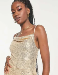 Style Cheat Cowl Neck Embellished Maxi Dress In Soft Gold -RIVER ISLAND || PULL & BEAR || ONLY Sales Store 203530502 3