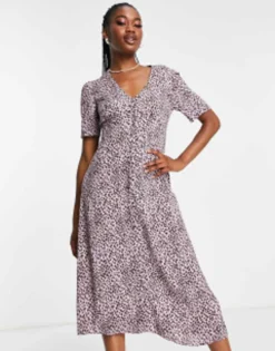Nobody's Child Midaxi Tea Dress In Purple Leopard Spot -RIVER ISLAND || PULL & BEAR || ONLY Sales Store 203530595 4