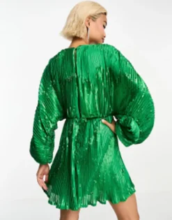 ASOS DESIGN Embellishment Mini Dress In Green With Blouson Sleeve -RIVER ISLAND || PULL & BEAR || ONLY Sales Store 203543928 4