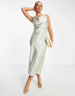 River Island Cowl Neck Maxi Dress In Silver