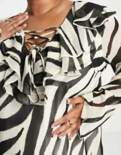 ASOS DESIGN Curve Frilly Tie Up Detail Shift Mini Dress In Zebra Print -RIVER ISLAND || PULL & BEAR || ONLY Sales Store 203585204 3