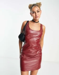 Rebellious Fashion Leather Look Ruched Mini Dress In Purple