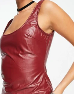 Rebellious Fashion Leather Look Ruched Mini Dress In Purple -RIVER ISLAND || PULL & BEAR || ONLY Sales Store 203602723 3