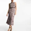ASOS DESIGN Floral Geo Embellished Maxi Dress With Cold Shoulder Detail In Mauve
