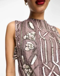 ASOS DESIGN Floral Geo Embellished Maxi Dress With Cold Shoulder Detail In Mauve -RIVER ISLAND || PULL & BEAR || ONLY Sales Store 203608325 4