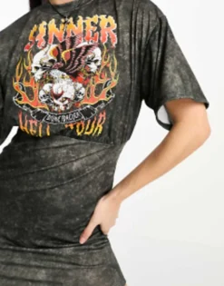 ASOS DESIGN Bodycon T-shirt Dress With Oversized Top With Sinner Graphic In Grey -RIVER ISLAND || PULL & BEAR || ONLY Sales Store 203612327 4