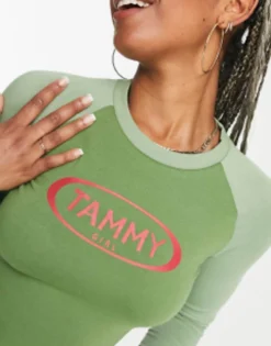 Tammy Girl Long Sleeve Raglan Bodycon Dress In Khaki With Grunge Logo -RIVER ISLAND || PULL & BEAR || ONLY Sales Store 203623153 3