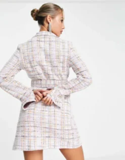 ASOS DESIGN Blazer Mini Dress With Belt In Pink Check -RIVER ISLAND || PULL & BEAR || ONLY Sales Store 203639284 4