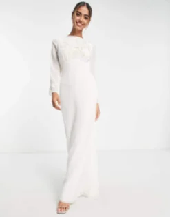 Hope & Ivy Bridal Cowl Back Embroidered Maxi Dress In Ivory