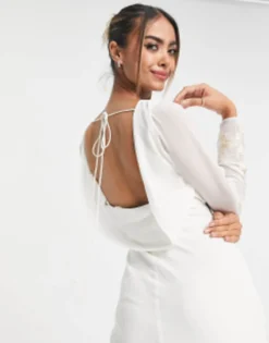 Hope & Ivy Bridal Cowl Back Embroidered Maxi Dress In Ivory -RIVER ISLAND || PULL & BEAR || ONLY Sales Store 203642145 3