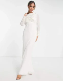 Hope & Ivy Bridal Cowl Back Embroidered Maxi Dress In Ivory -RIVER ISLAND || PULL & BEAR || ONLY Sales Store 203642145 4