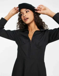 Miss Selfridge Poplin Corset Shirt Dress In Black -RIVER ISLAND || PULL & BEAR || ONLY Sales Store 203678601 3