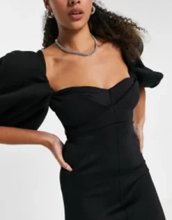 ASOS DESIGN Tall Exaggerated Sleeve Open Back Maxi Dress With Sweep Hem In Black -RIVER ISLAND || PULL & BEAR || ONLY Sales Store 203680569 3