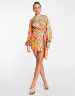 Never Fully Dressed Wrap Mini Dress In Abstract Heart Print -RIVER ISLAND || PULL & BEAR || ONLY Sales Store 203691431 3