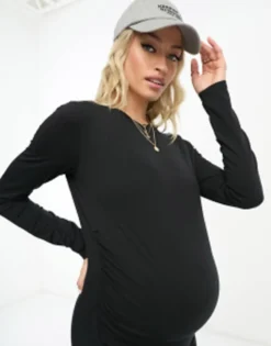 Threadbare Maternity Long Sleeve Midi Dress In Black -RIVER ISLAND || PULL & BEAR || ONLY Sales Store 203719882 3