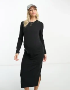 Threadbare Maternity Long Sleeve Midi Dress In Black -RIVER ISLAND || PULL & BEAR || ONLY Sales Store 203719882 4