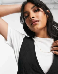 ASOS DESIGN Nylon Quilted Mini Pinny Dress In Black -RIVER ISLAND || PULL & BEAR || ONLY Sales Store 203727733 3