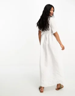 ASOS DESIGN Textured Shirred Maxi Smock Dress In White