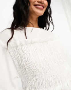 ASOS DESIGN Textured Shirred Maxi Smock Dress In White -RIVER ISLAND || PULL & BEAR || ONLY Sales Store 203727856 3