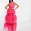 Amy Lynn Honor Tiered Tulle Maxi Dress In Hot Pink