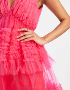 Amy Lynn Honor Tiered Tulle Maxi Dress In Hot Pink -RIVER ISLAND || PULL & BEAR || ONLY Sales Store 203753789 3