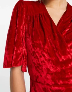 Flounce London Long Sleeve Wrap Maxi Dress In Red Velvet -RIVER ISLAND || PULL & BEAR || ONLY Sales Store 203763715 3