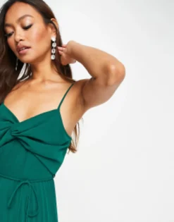 ASOS DESIGN Twist Front Pleated Cami Midi Dress With Belt In Forest Green -RIVER ISLAND || PULL & BEAR || ONLY Sales Store 203775146 4