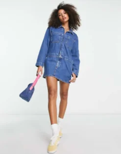 ASOS DESIGN Denim Cargo Mini Dress In Blue -RIVER ISLAND || PULL & BEAR || ONLY Sales Store 203787265 4