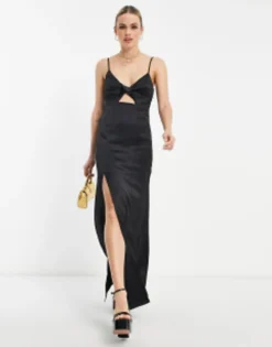 Vero Moda Tall X Victoria Waldue Satin Cut Out Cami Maxi Dress With Thigh Split In Black -RIVER ISLAND || PULL & BEAR || ONLY Sales Store 203795828 4